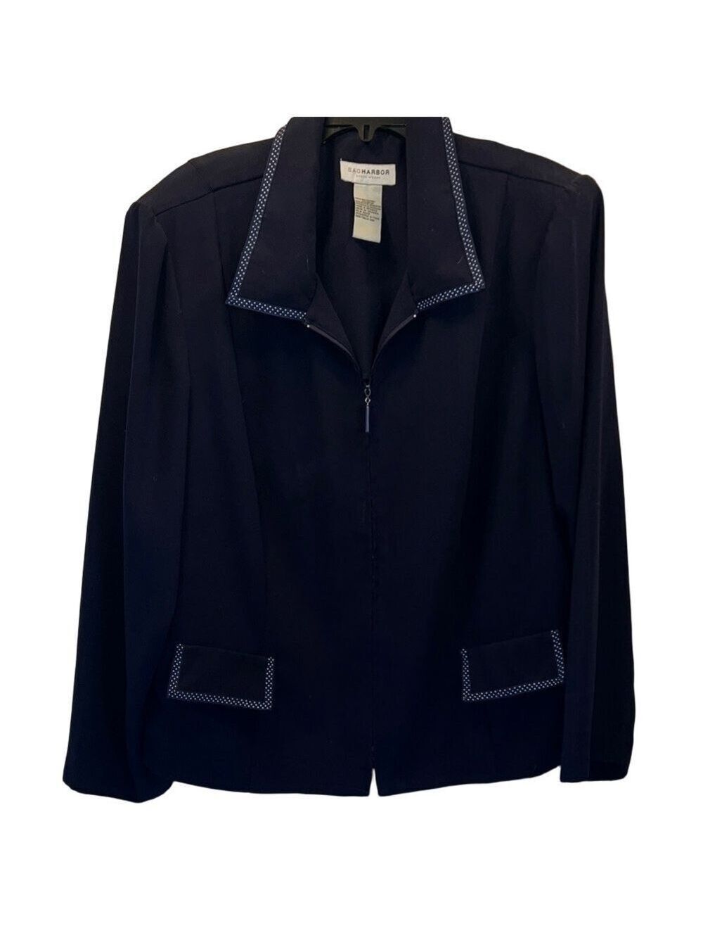 Sag Harbor Navy Zip-Front Blazer with Contrast Trim